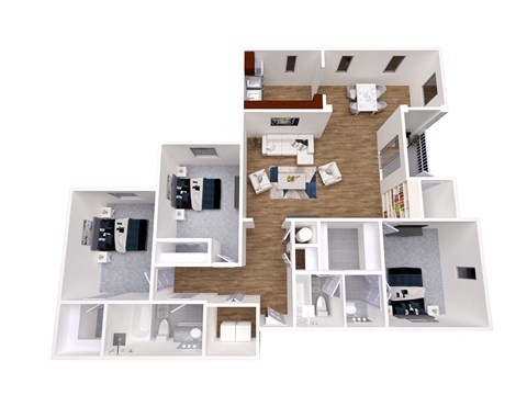Floor plan for 3 beds, 2 baths, 1492 sqft